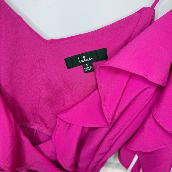 Lulus Sunny Perfection Magenta Ruffled Off-the-Shoulder Wrap Dress Women Size Sm - Picture 5 of 7